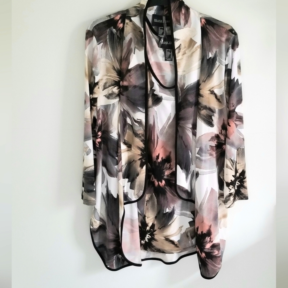 Frank Lyman Set Jacket Tank Top Abstract Tan And Black - Picture 2 of 6